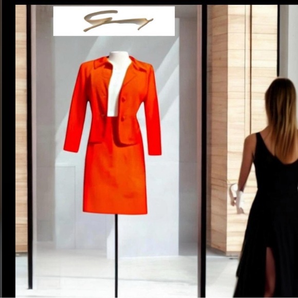 Vintage Genny Elegant Skirt and Jacket Orange Suit Set Made in Italy Vintage - Picture 1 of 12